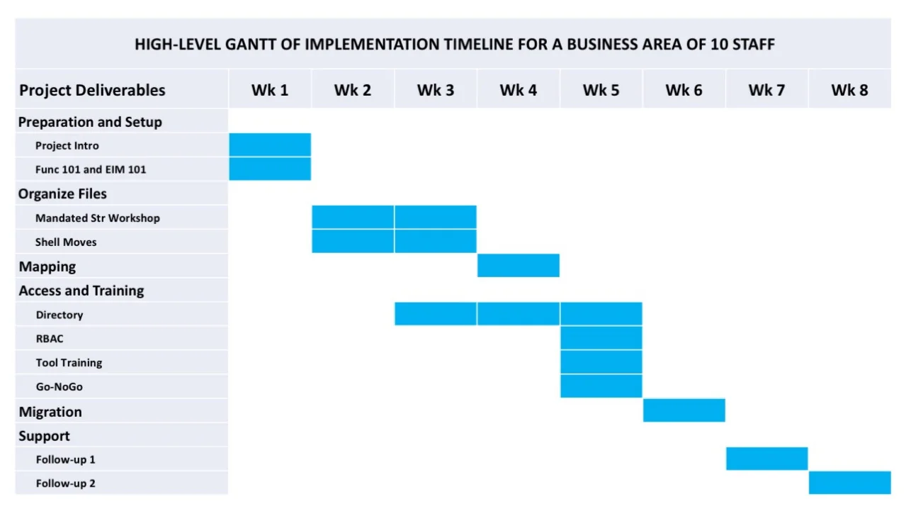 High-Level Gantt of Migration Project for a Business Team of 10 Employees