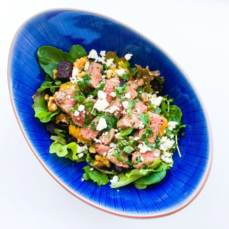 Lamb and Roast Beetroot Salad with Balsamic Citrus Dressing