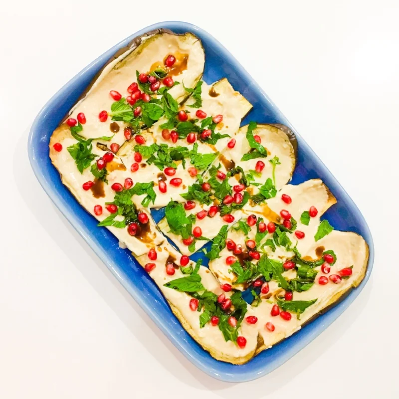 Baked Eggplant with Tahini Lemon & Garlic Sauce