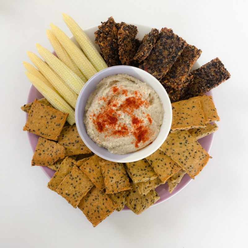 Baba Ghanoush and healthy crackers