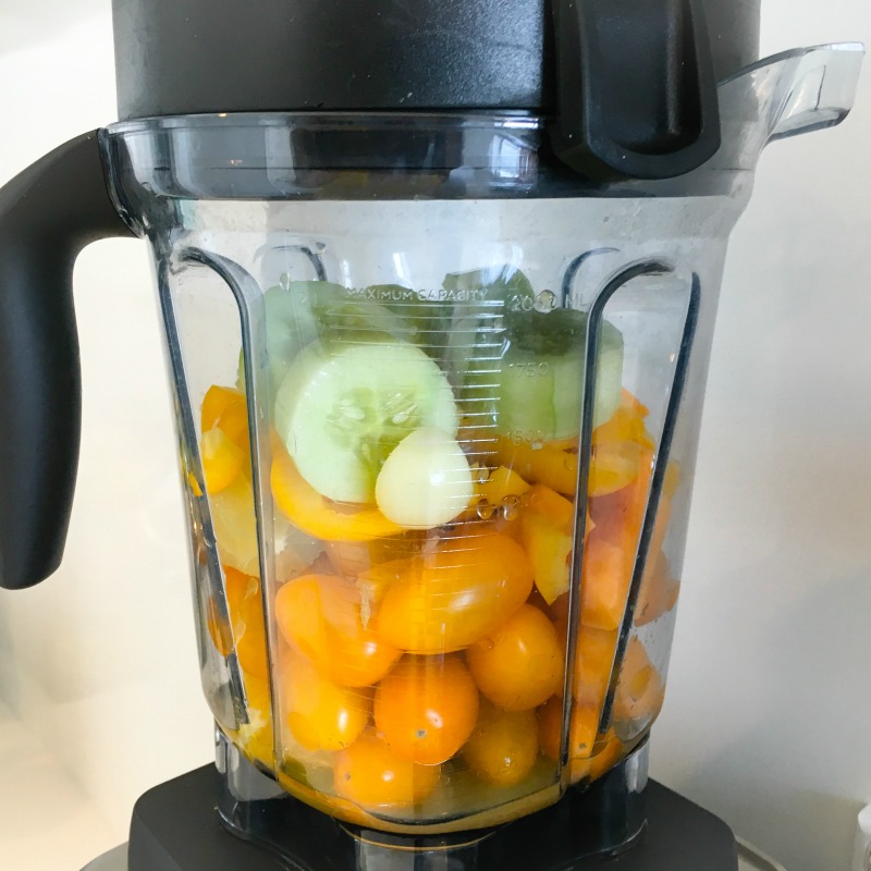 Sunshine Gazpacho with Spicy Prawns