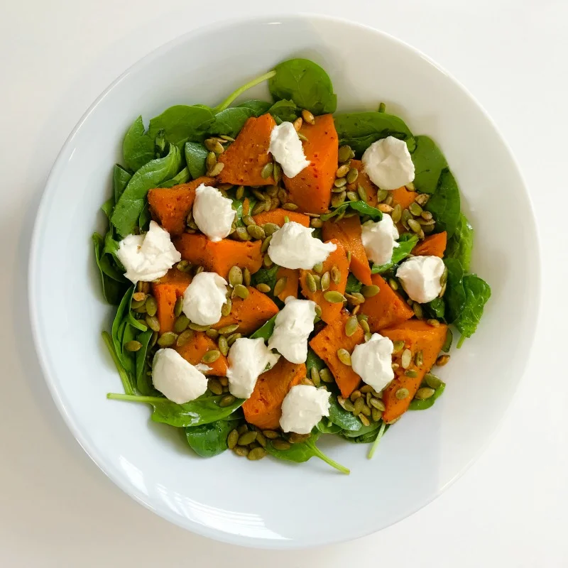 Spinach, Pumpkin & Pepita Salad with Lemony Cashew "Labne"