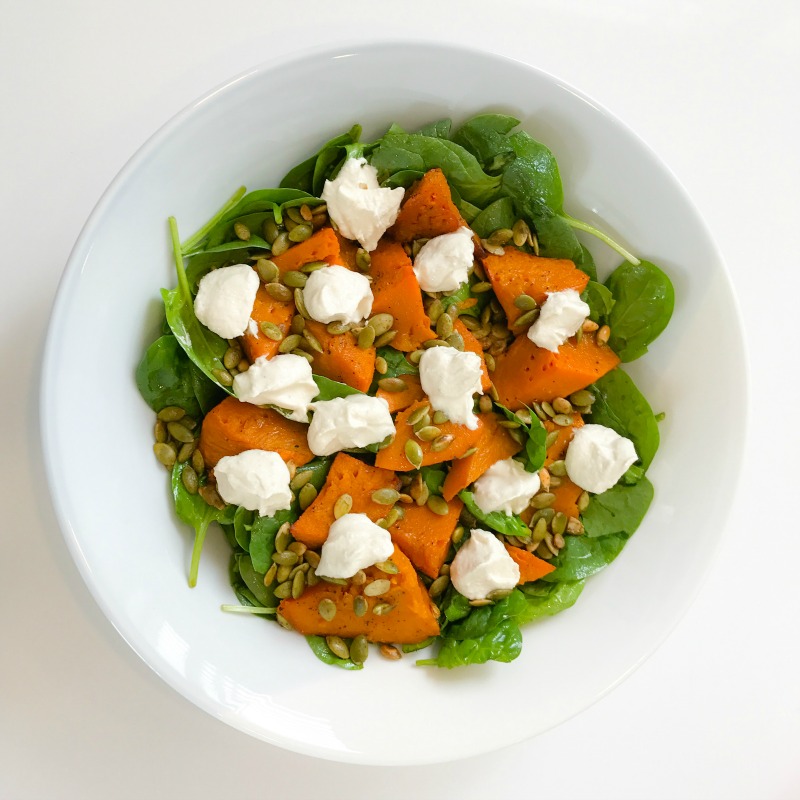 Spinach, Pumpkin & Pepita Salad with Lemony Cashew "Labne"