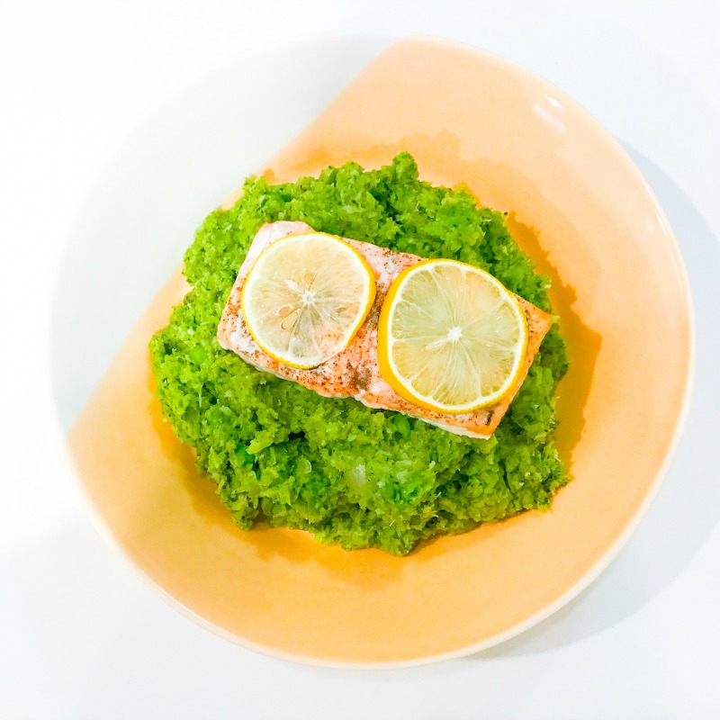 Oven Baked Salmon with Pea & Broccoli Mash