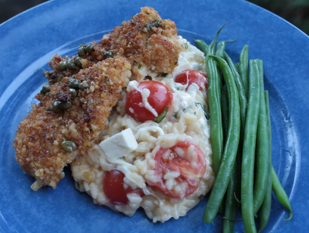 chicken piccata with caprese risotto 