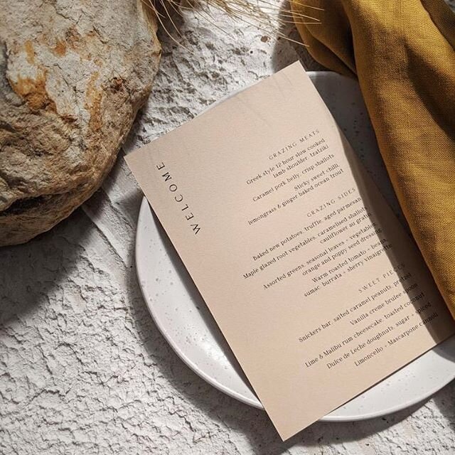 Menus in stone with black text with @ruby_and_james 
#paperfusiondesign
.
.
.
.
#weddingmenu #itspersonal 
#weddingstationery #colorplan