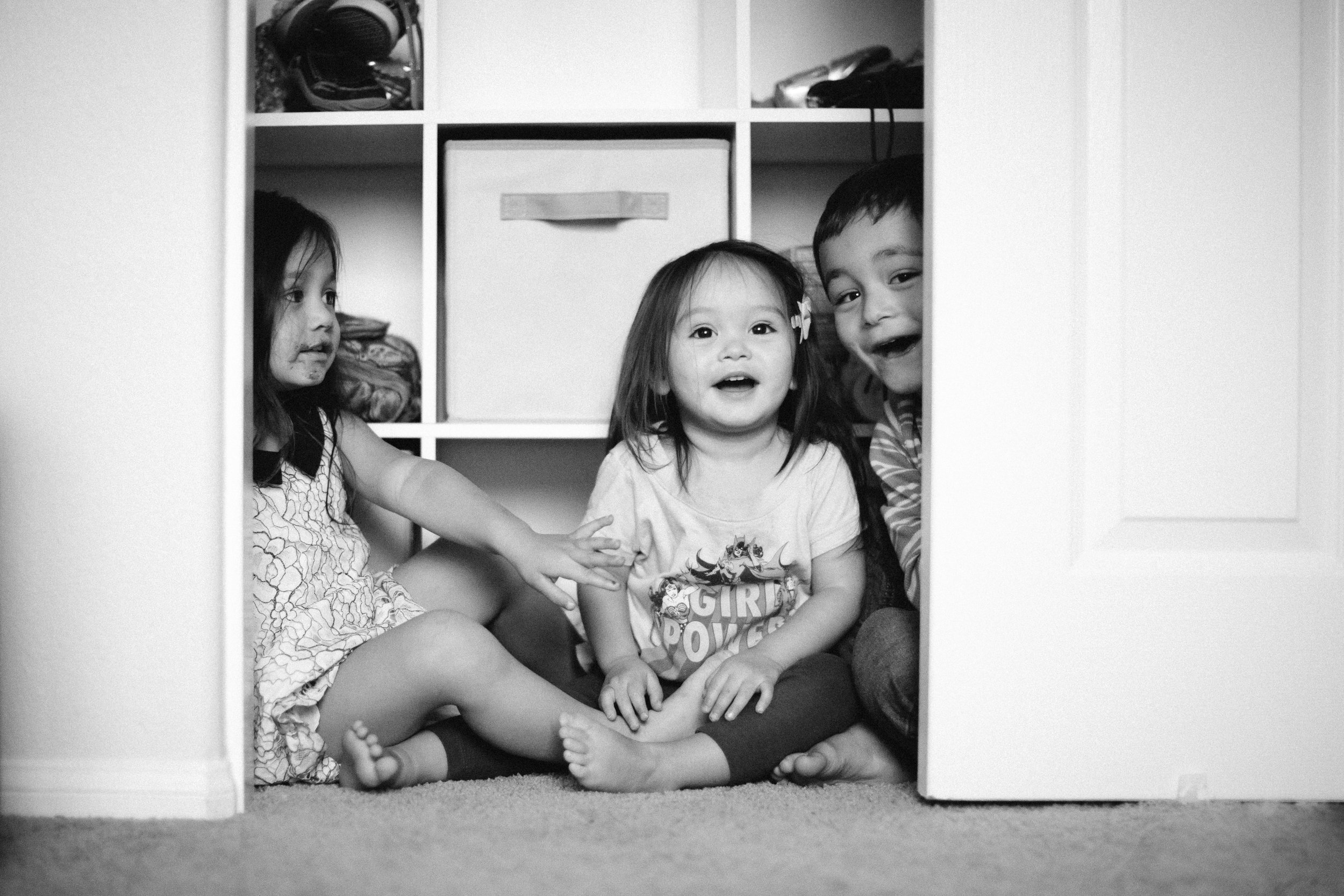 It became quite in the bedroom, a little too quiet. I came into the room and found them in the closet like this.