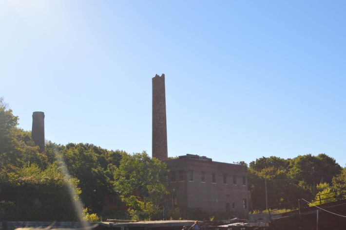  The boiler house’s east and west smokestacks from the boat.Photo: Jen Kirby/New York Magazine 