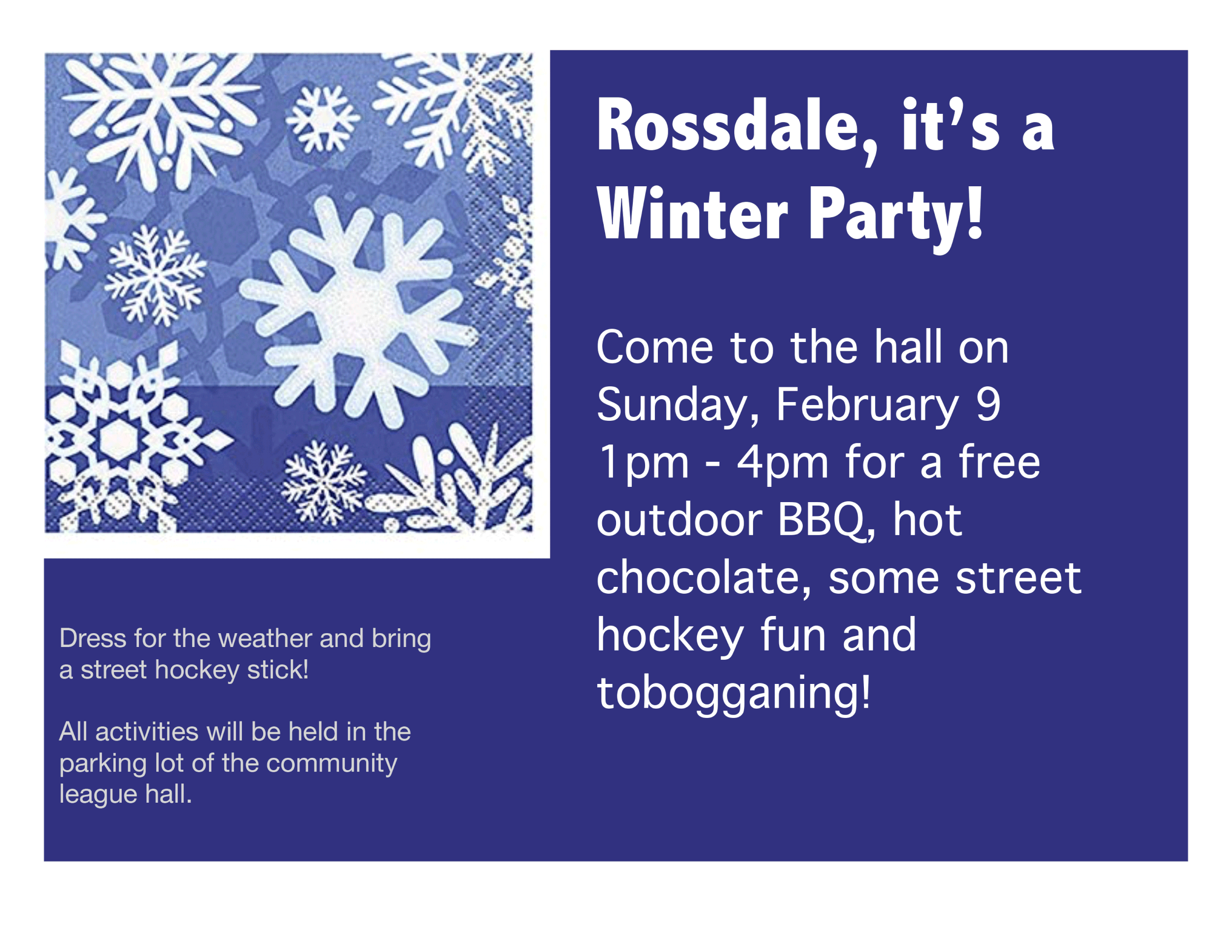 Come out to the Rossdale Winter Fest - February 9, 1-4pm