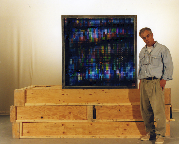 Plein Air. 16mm Celluloid Film, Fluorescent Lights, Glass, Custom Lightbox. 48x48 Richard Kerr. 1998. *Collected by Mackenzie Art Gallery.