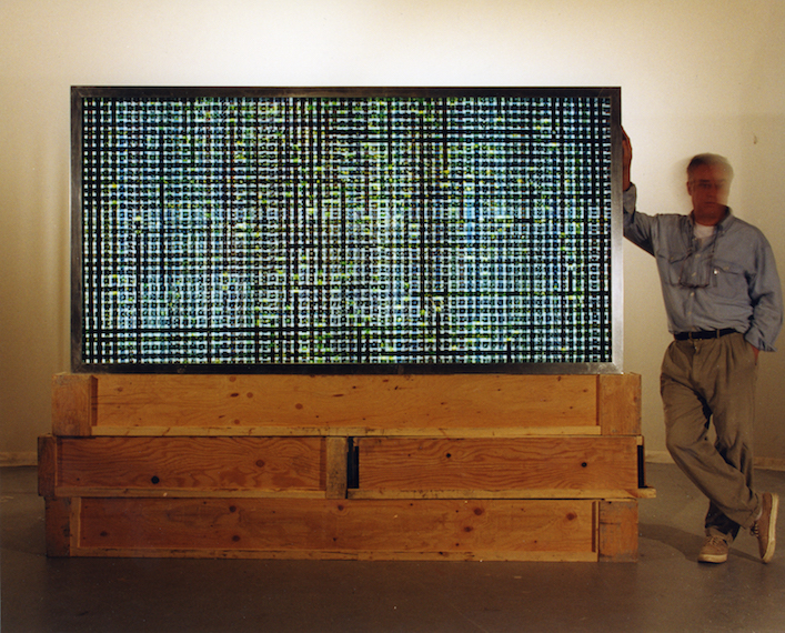 Rodney Dangerfield. 16mm Celluloid Film, Fluorescent Lights, Glass, Custom Lightbox. 96x48 Richard Kerr. 1998. *Collected by University of Lethbridge Art Gallery. 