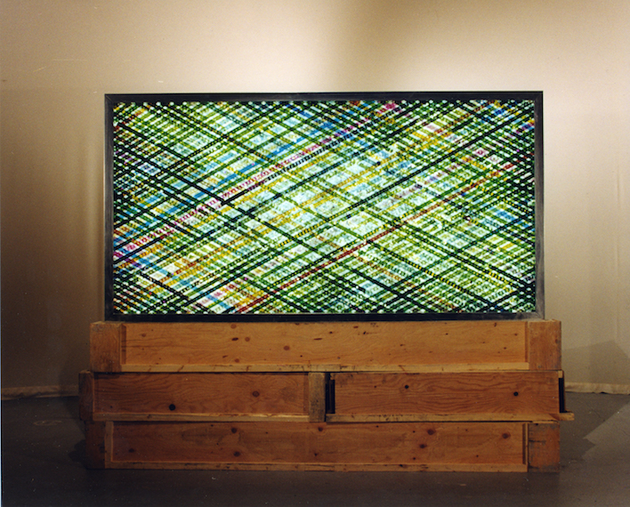 Drive In. 16mm Celluloid Film, Fluorescent Lights, Glass, Custom Lightbox. 96x48 Richard Kerr. 1998. *Collected by University of Lethbridge Art Gallery. 