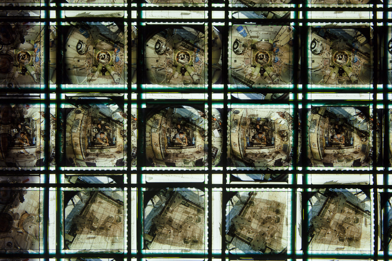 Space Program 3. 65mm Celluloid Film, Fluorescent Lights, Custom Lightbox. 30x30x6. Richard Kerr. 2016. (Detail).