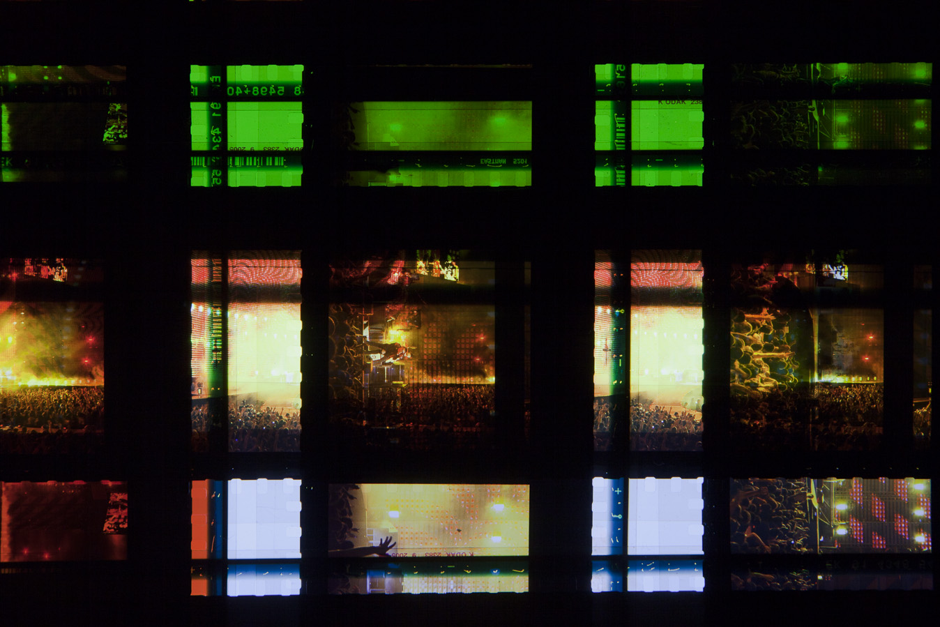 Was U2 no.2. 65mm Celluloid Film, Fluorescent Lights, Custom Lightbox. 30x30x6. Richard Kerr. 2016. (Detail).