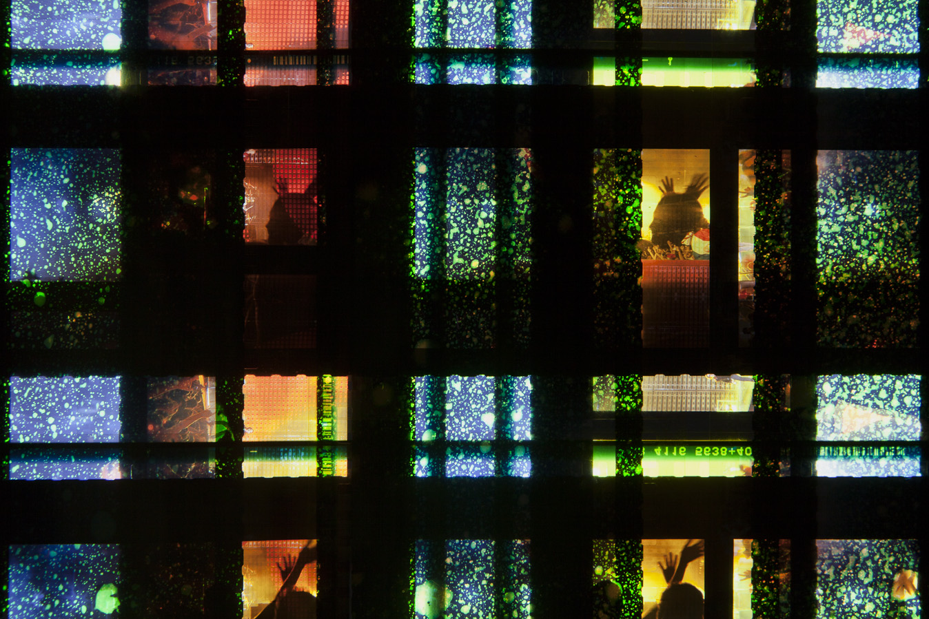 Was U2 no.4. 65mm Celluloid Film, Fluorescent Lights, Custom Lightbox. 30x30x6. Richard Kerr. 2016. (Detail).
