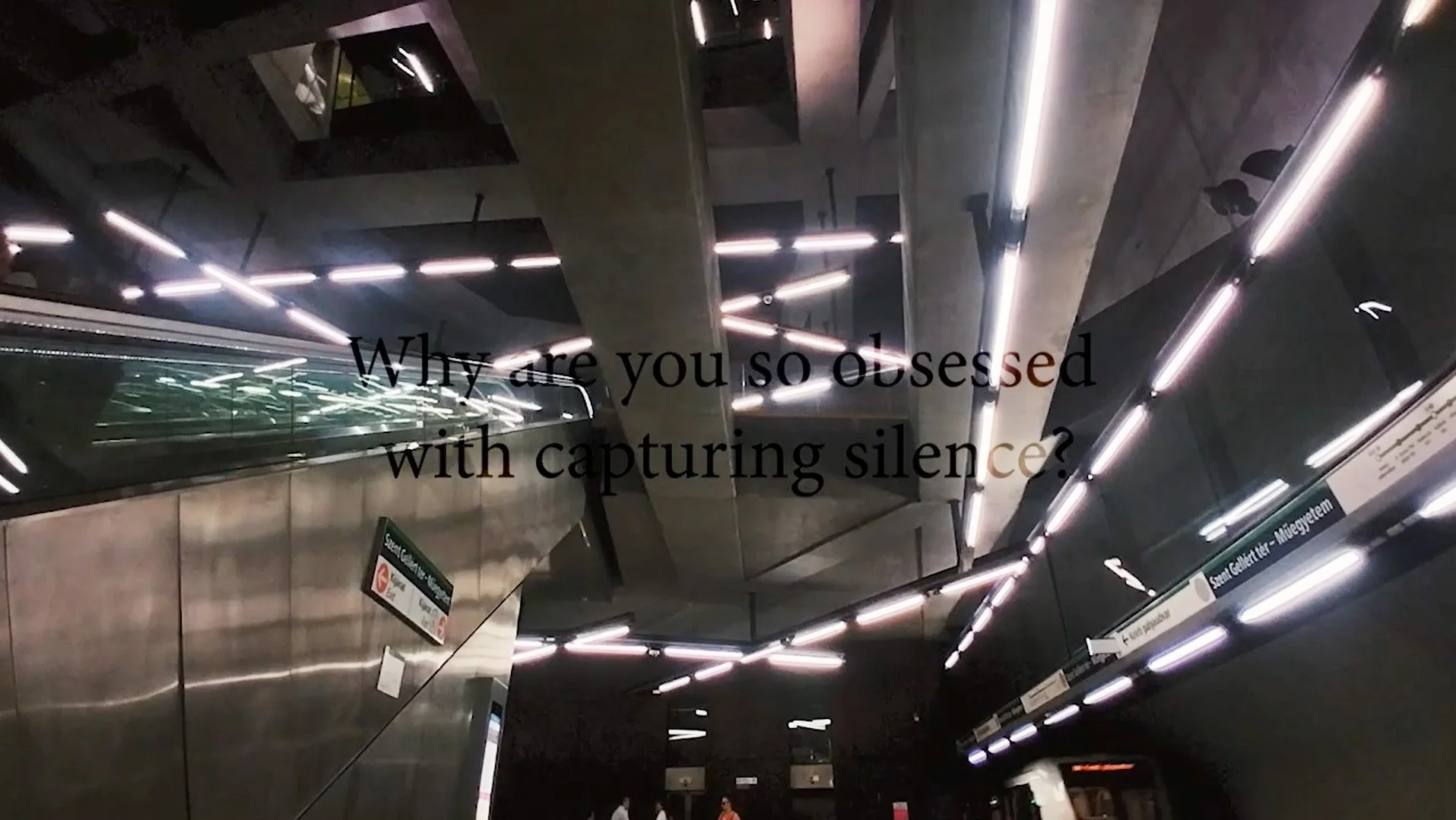 Overhead lighting in a metro station, video still