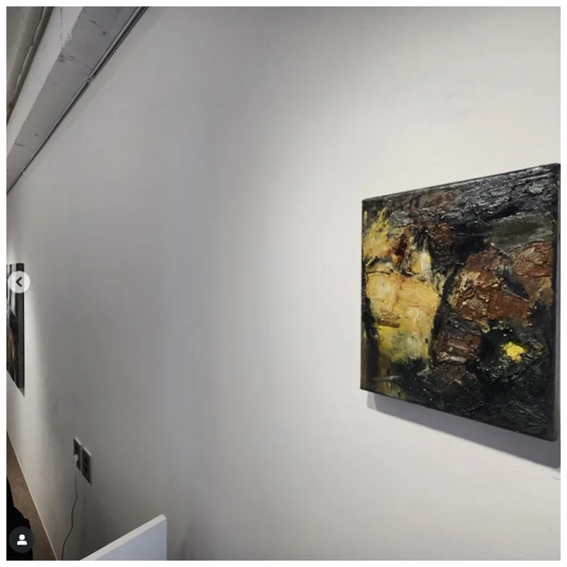 Small-scale abstracted landscape painting installed within the Records for the Fading exhibition at Seoul Art Now Gallery.