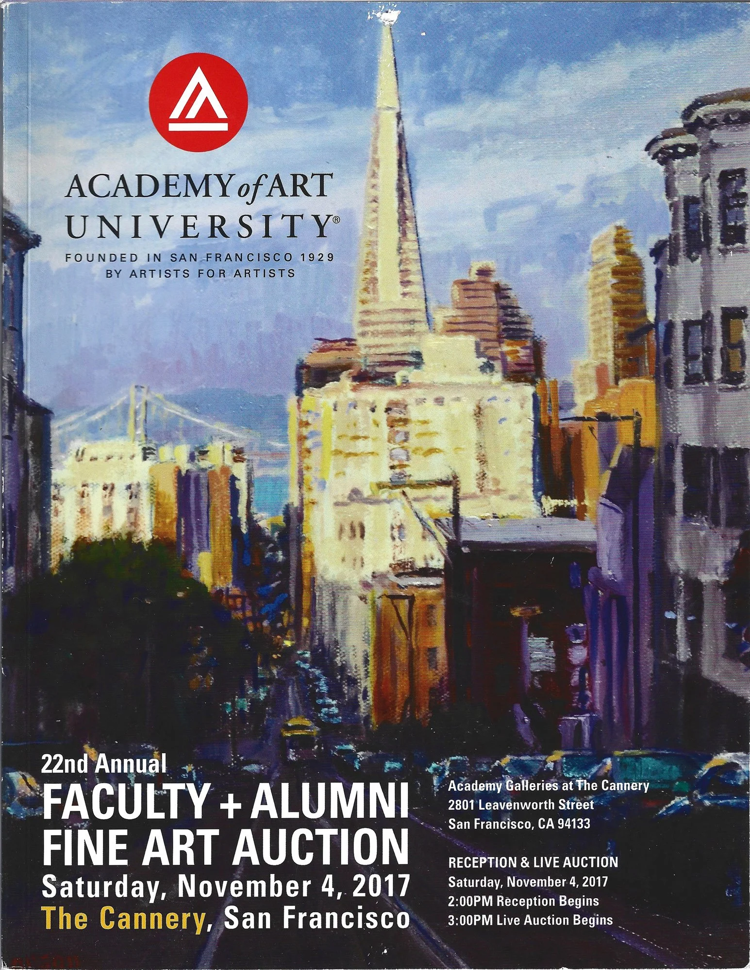 Front Cover — “22nd Annual Faculty + Alumni Fine Art Auction,”Auction Catalogue of Academy of Art University, November 9, 2017, San Francisco, USA.