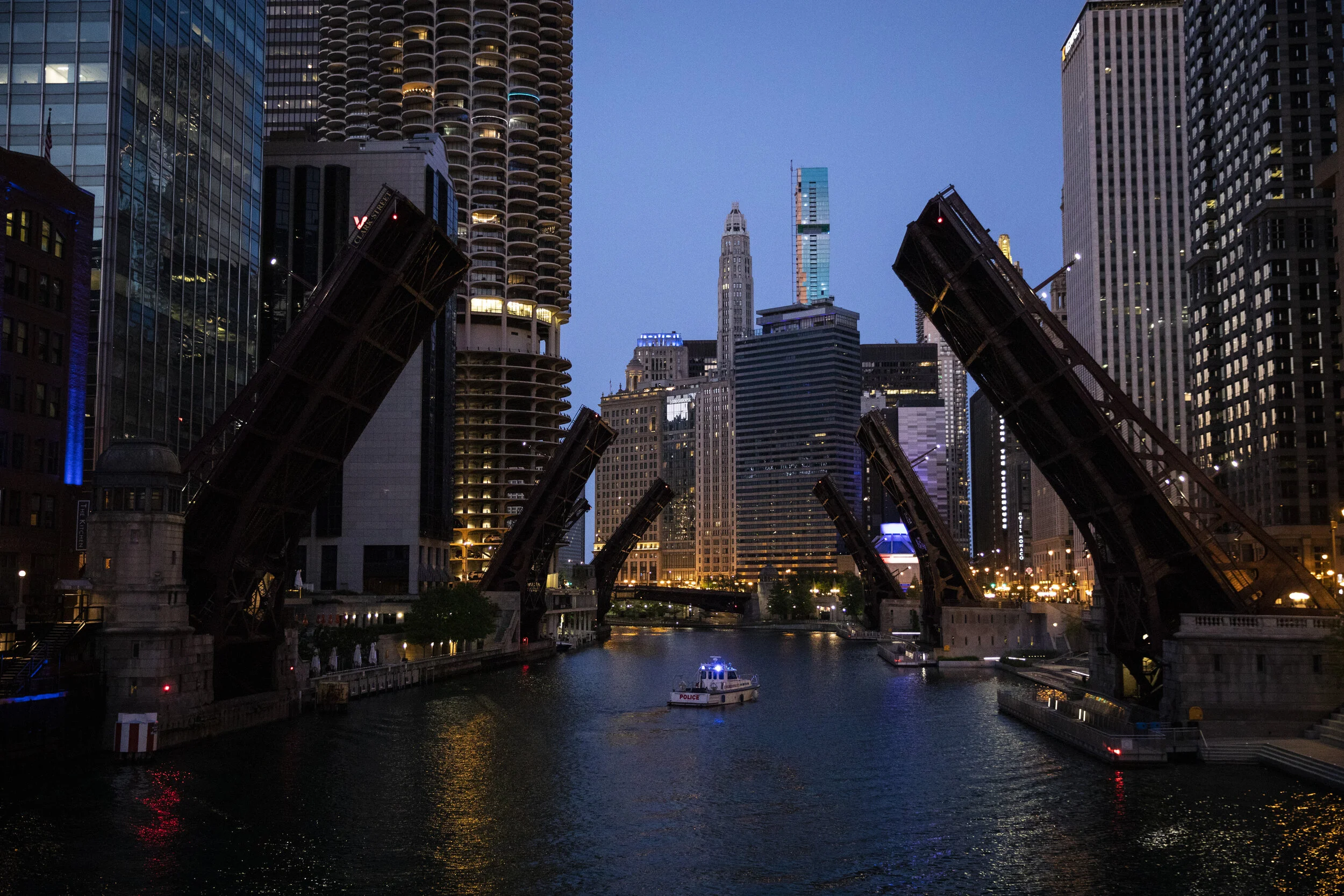  Bridges over the Chicago River were lifted to limit transportation to and from the downtown Loop neighborhood as thousands of Black Lives Matter protesters and others in Chicago joined national outrage over the killing of George Floyd in Minneapolis