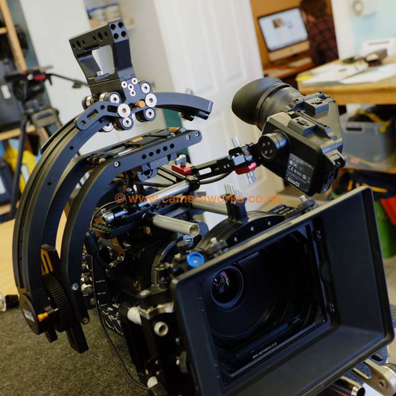 Flowcine 'Serene' + Camera( Sony F55) + Flowcine 'Gravity-1' + Easyrig Cinema 3 , std arm.