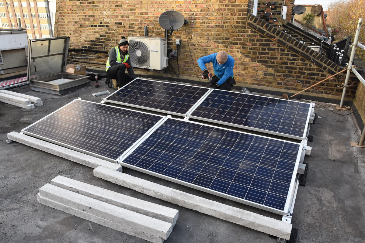 Image: solar panels are installed on the roof of LGBT+ helpline Switchboard.