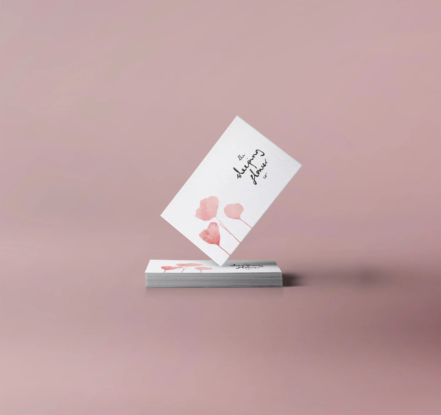 Dried flower company the sleeping flower co business card design pink flowers logo