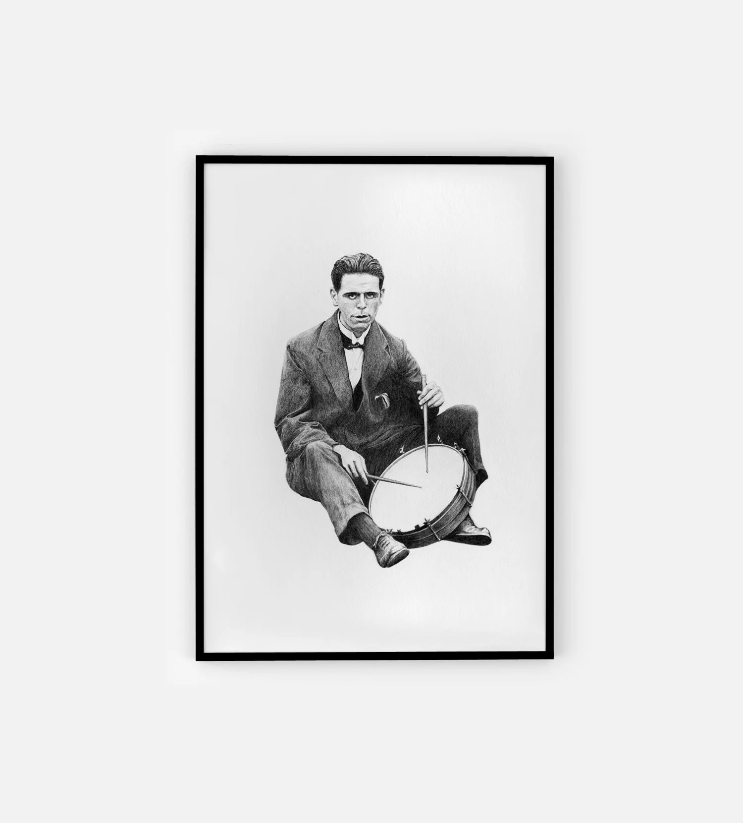 hand drawn portrait drummer 1900s orchestra Irlam brass