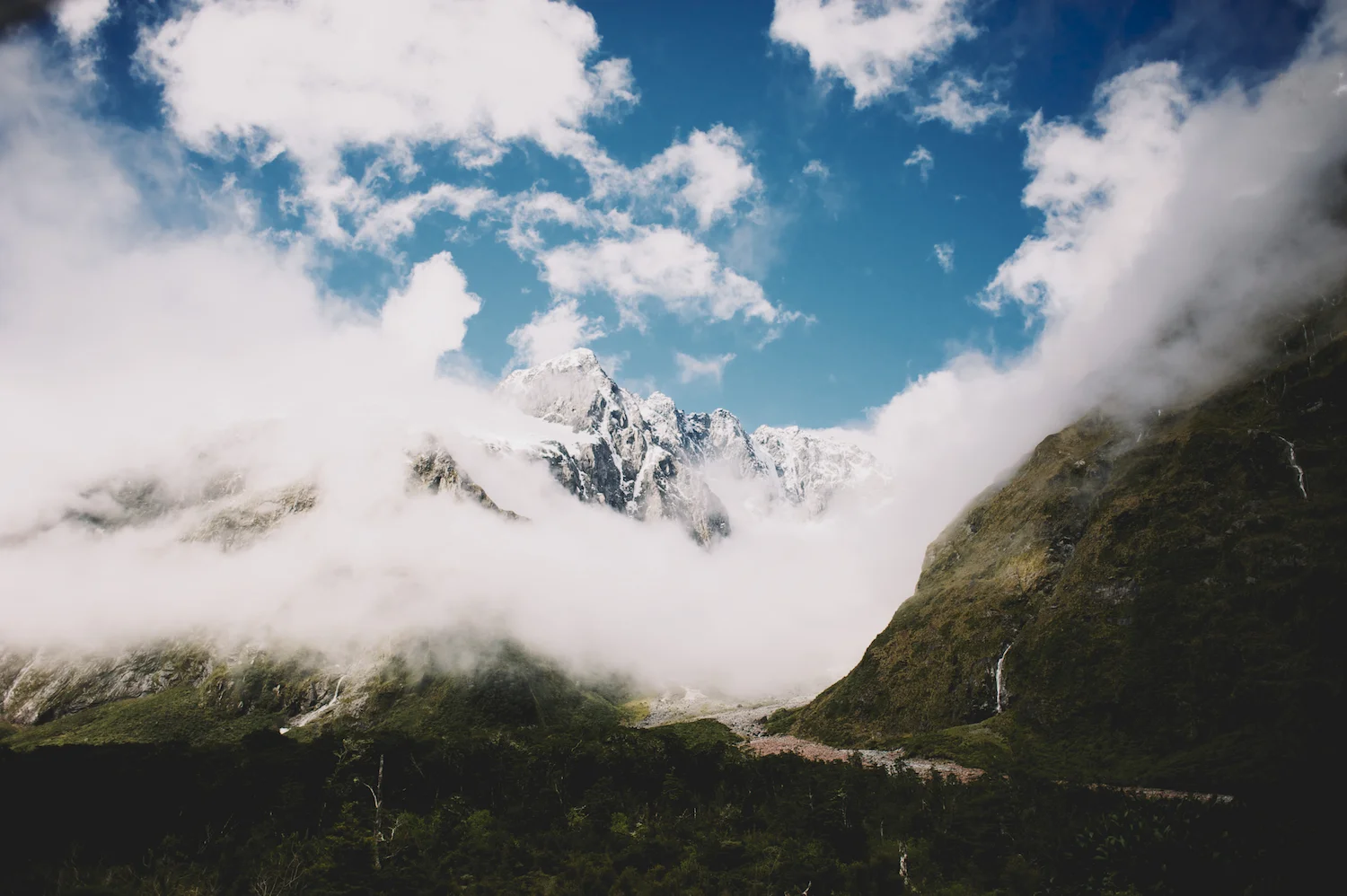 Mountains in cloud Fiordland New Zealand