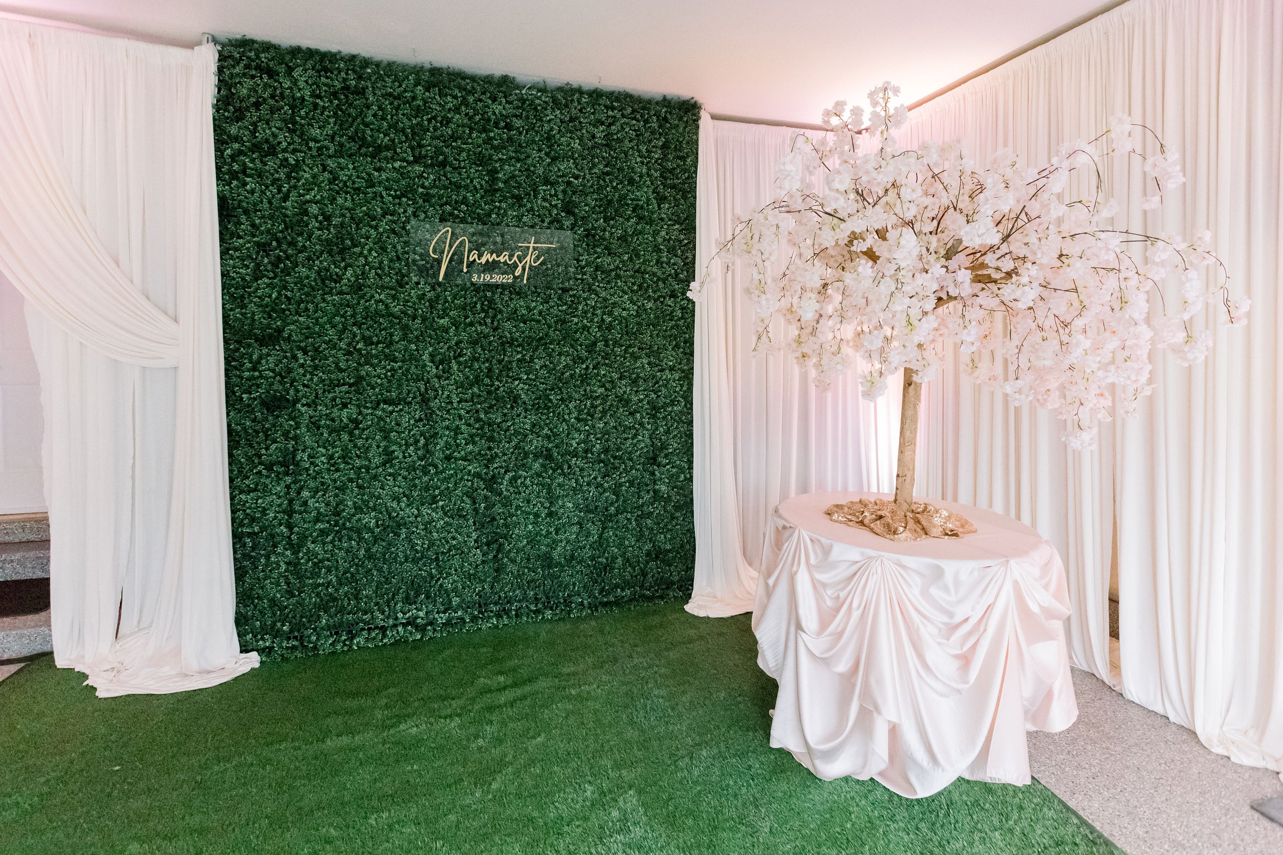 Basement wall draping wedding in the living room garage wall draping intimate wedding at home micro wedding event in chicago chiavari chairs table ren (10).jpg