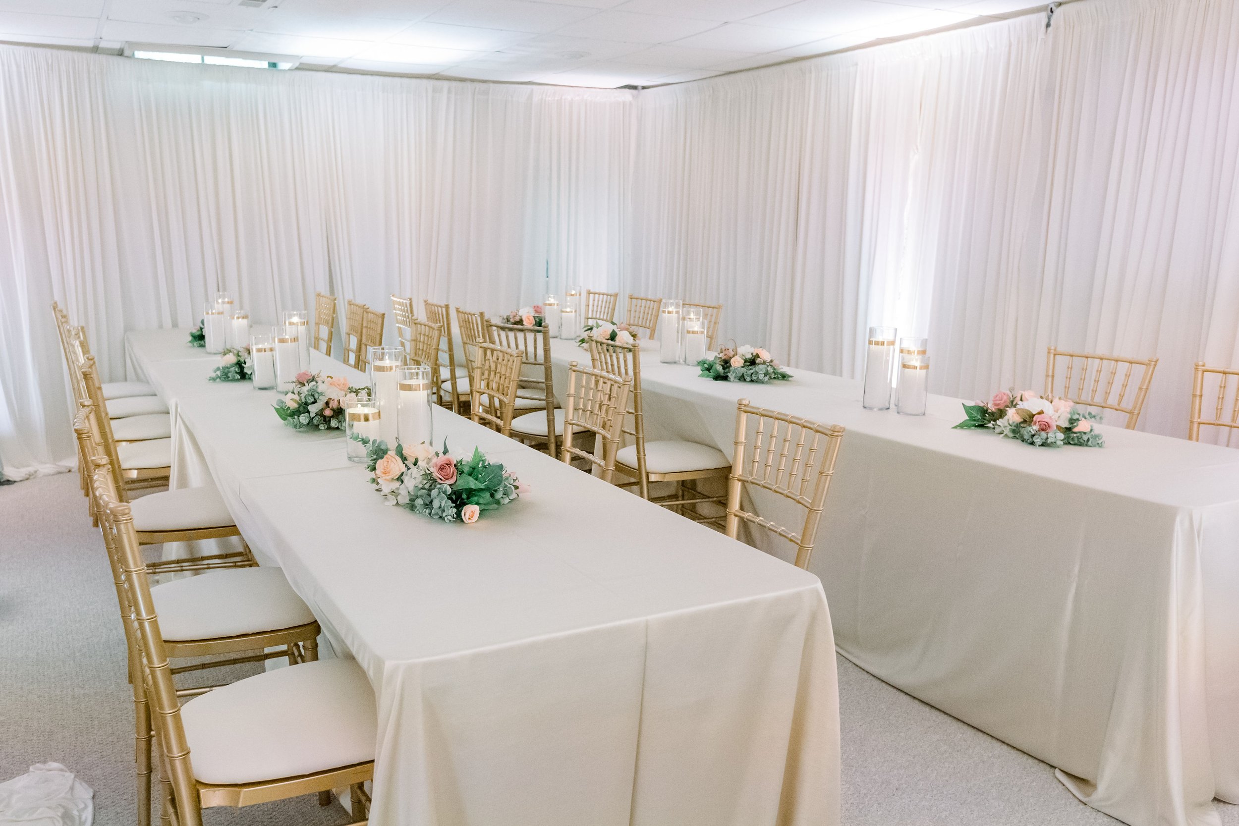 Basement wall draping wedding in the living room garage wall draping intimate wedding at home micro wedding event in chicago chiavari chairs table renta (1).jpg