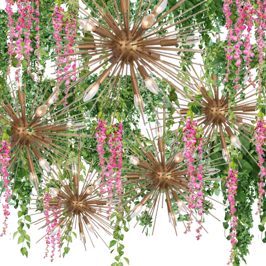 greenery ceiling decoration gold chandelier cluster pendant.png