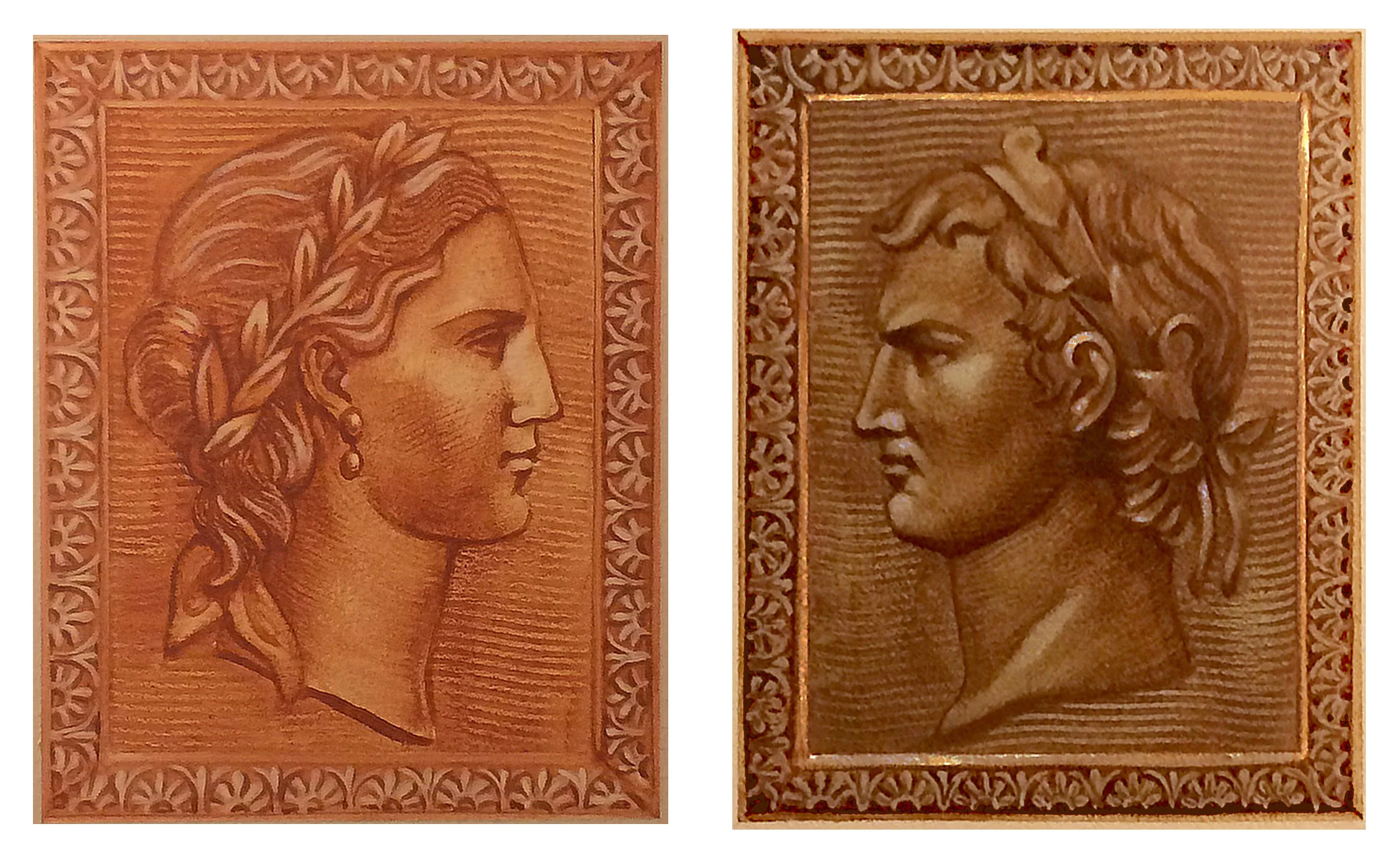 The women's and men's restrooms are designated with 8 in. x 10 in. murals inspired by Italian coins.