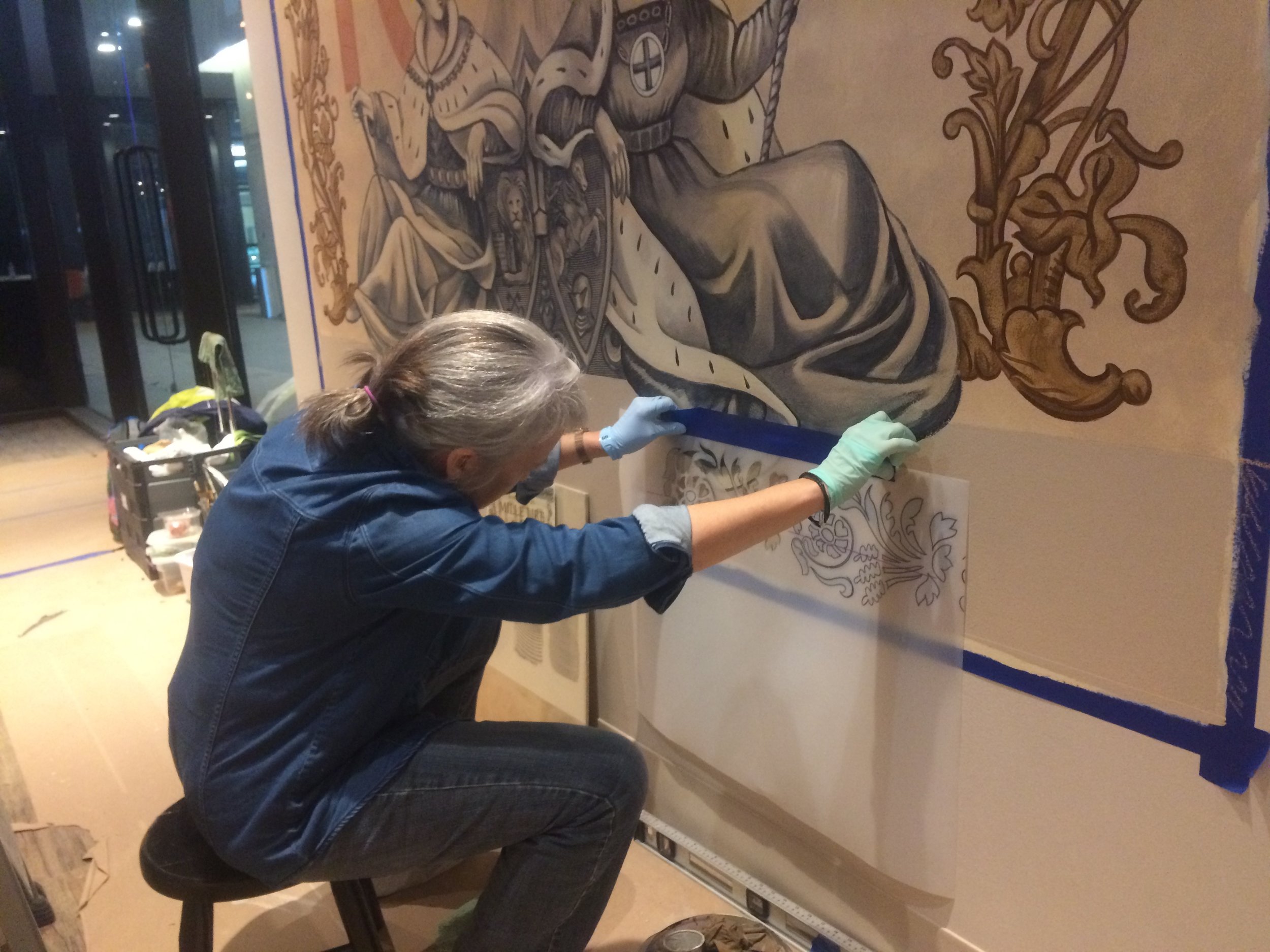 I created a stencil for the bottom border to ensure a uniform pattern across the width of the mural.