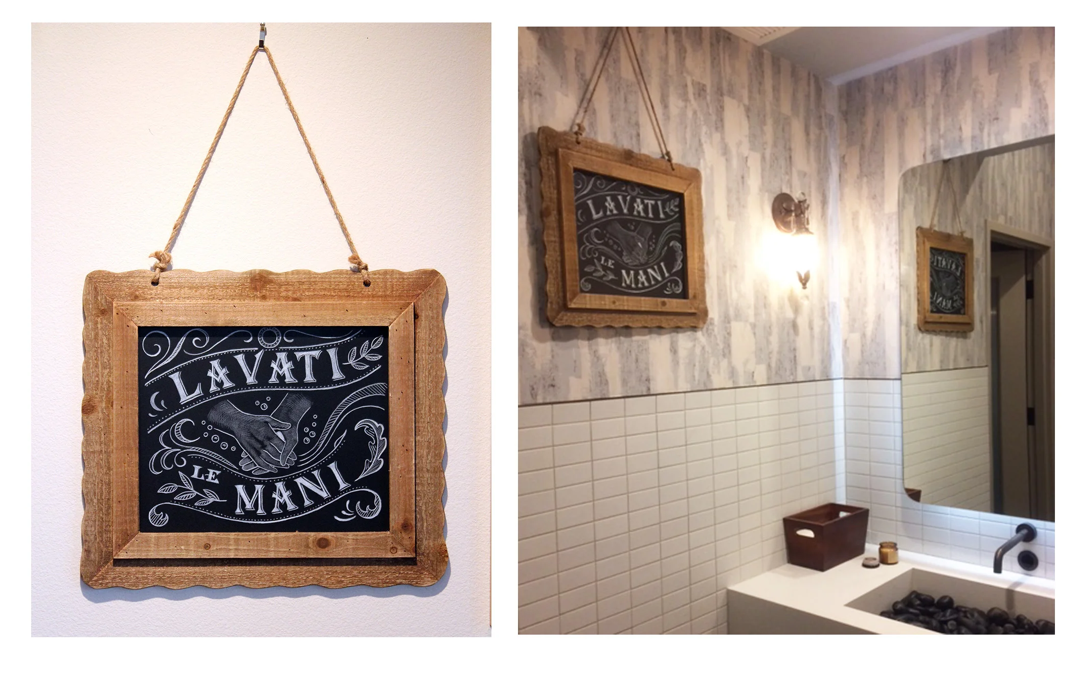 "Wash Your Hands" chalkboards were executed for each restroom.