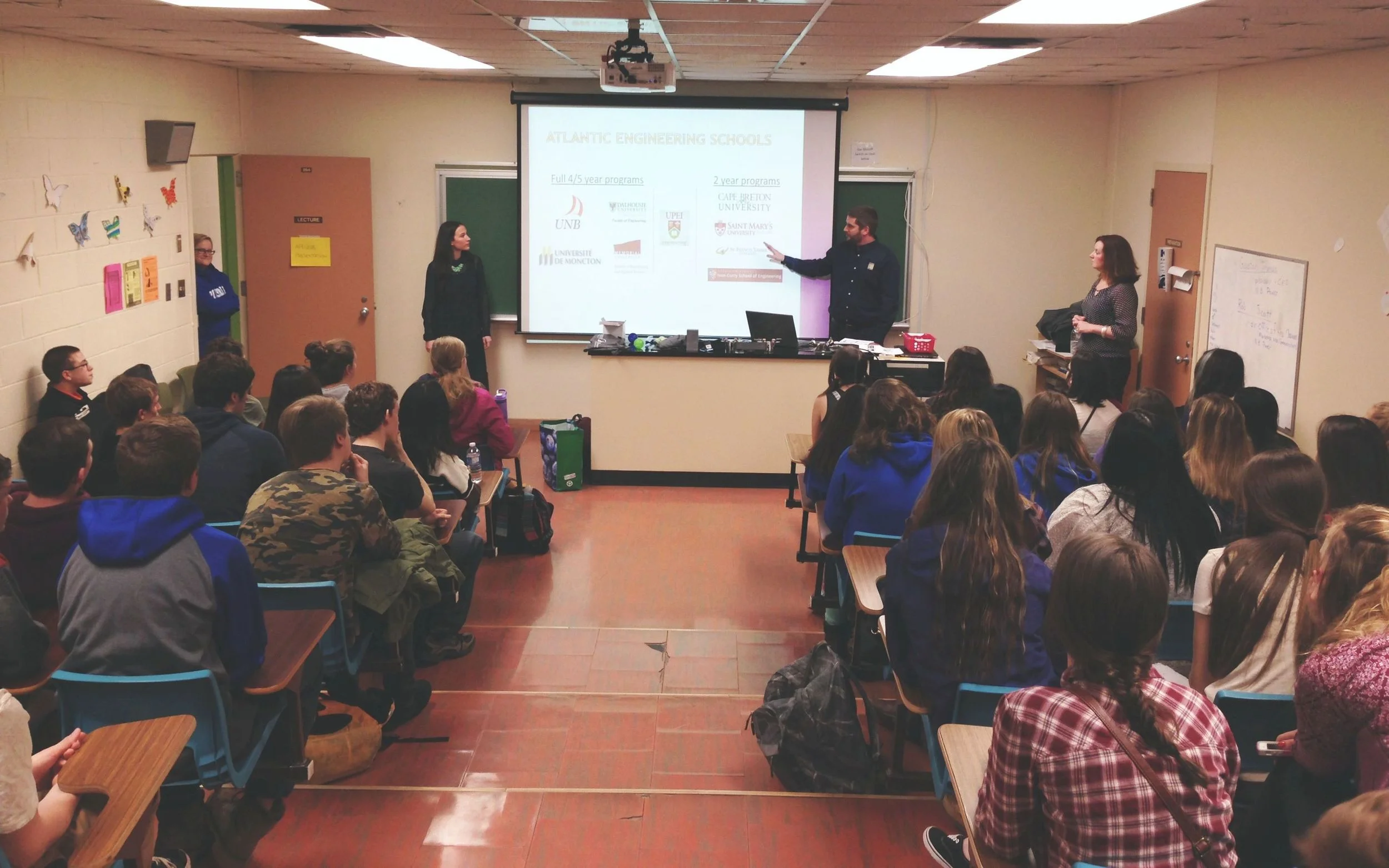 Lindsay Wilcott, Jeff Underhill and Tanya Horgan speaking to 70+ students at KV High on March 18, 2016