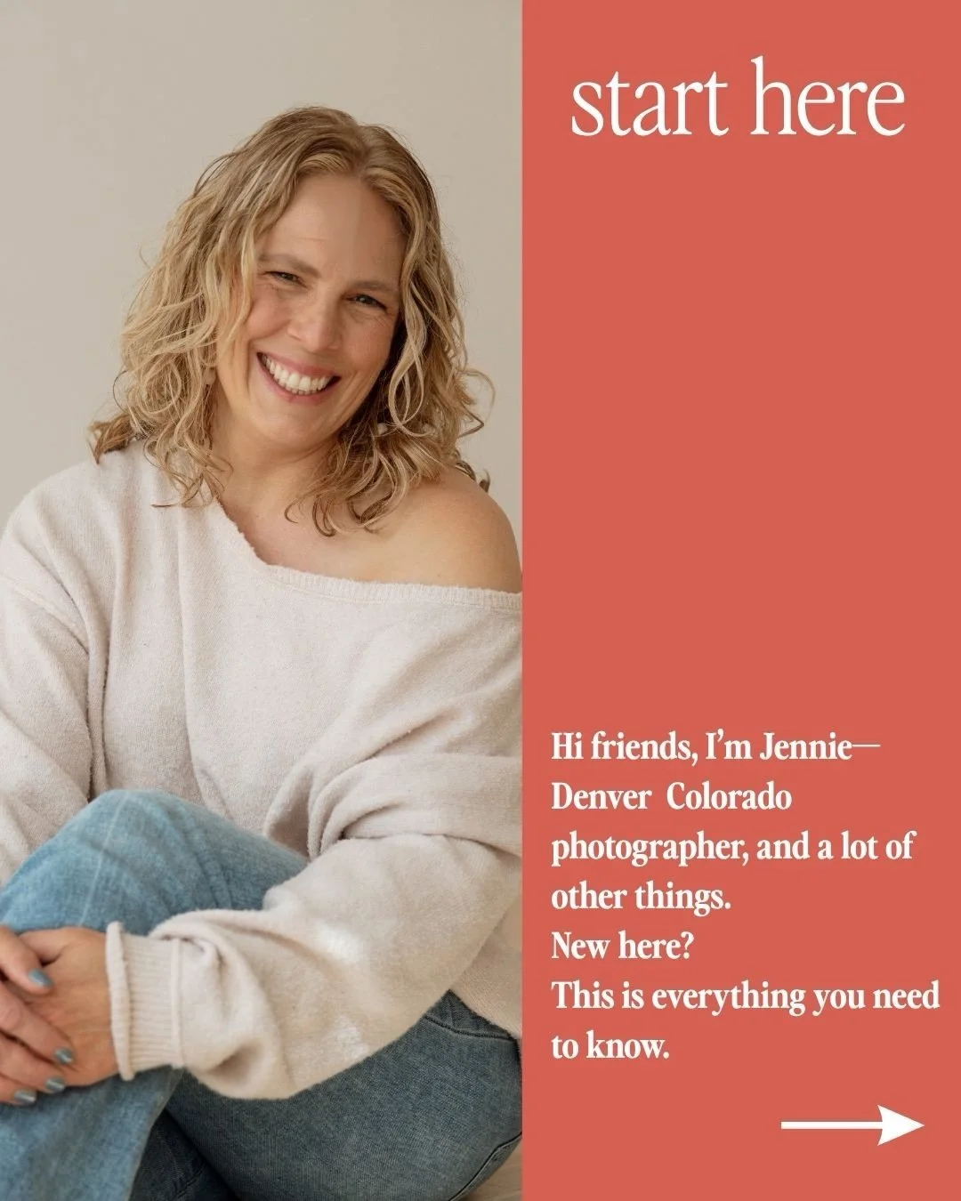New here? This is your starting point. 
I&rsquo;m Jennie &mdash; a senior portrait photographer based in Castle Rock, Colorado, serving the Denver Metro area and beyond. But I&rsquo;m also a wife of 22 years, a mom of three, a runner, a kitchen dance