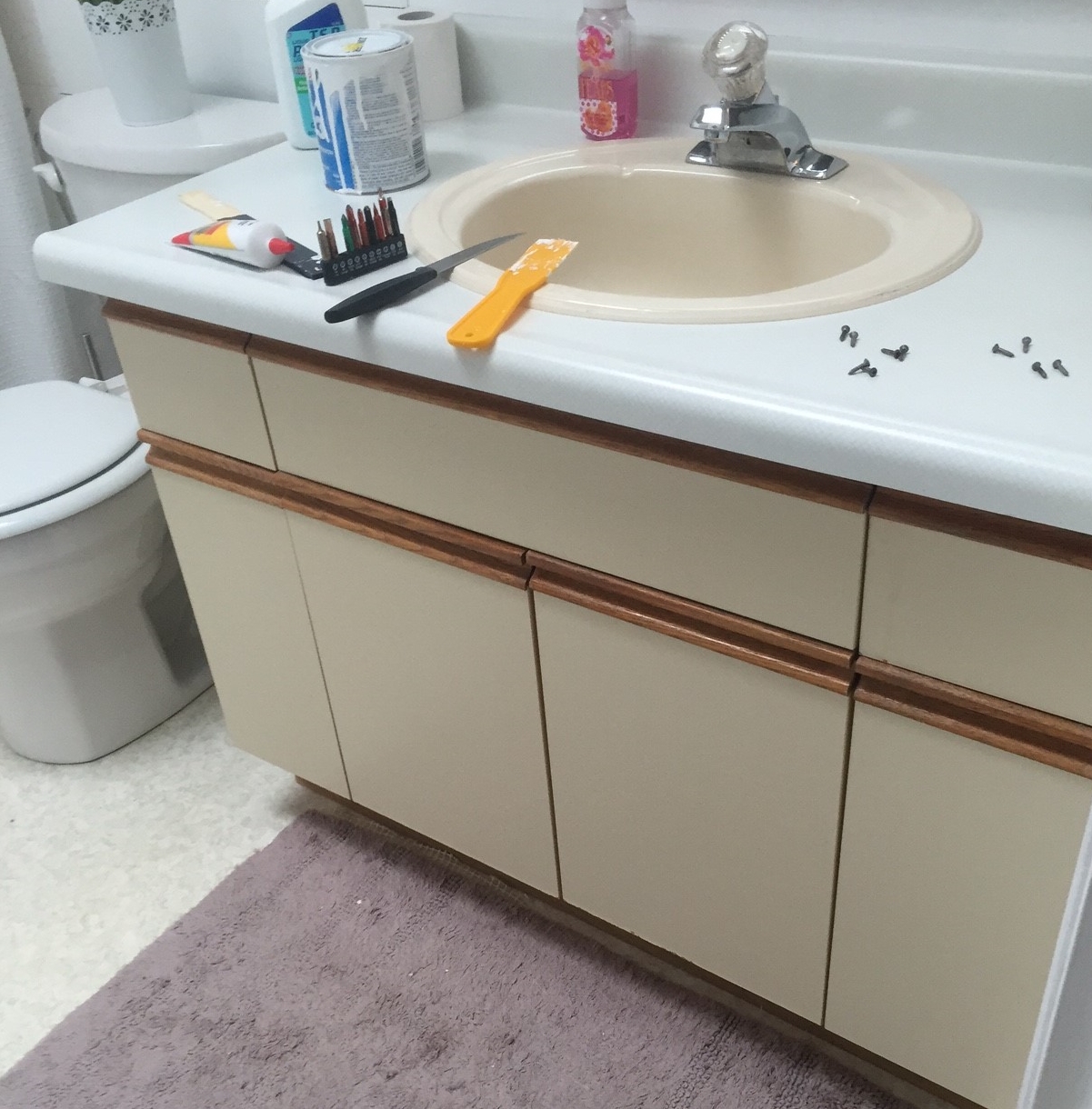Bathroom Update How To Paint Laminate Cabinets The Penny Drawer,Small House Parallel Modular Kitchen Designs