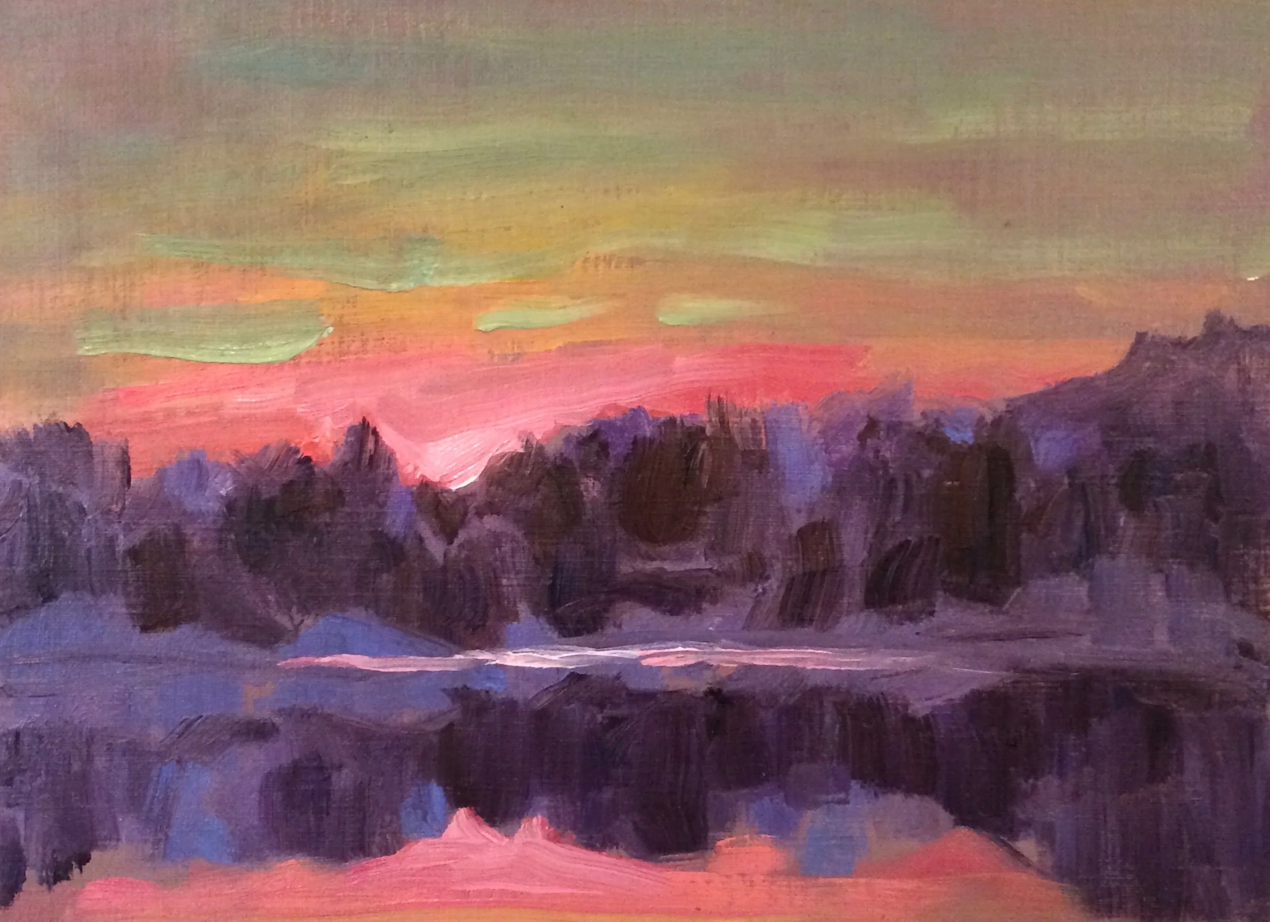 Across the Lake, Oil on Canvas, 7.5 x 11, $225