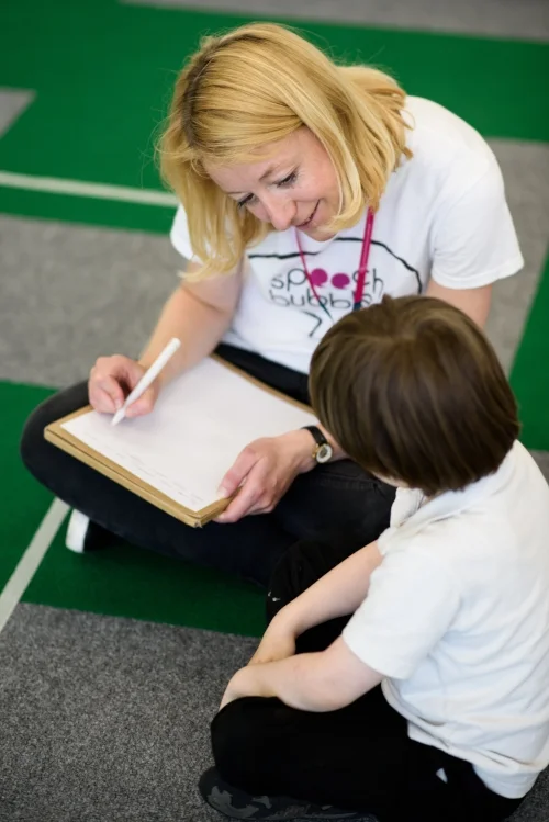 Amelia Bird (London Bubble) collecting a child's story at Invicta Primary School, Deptford