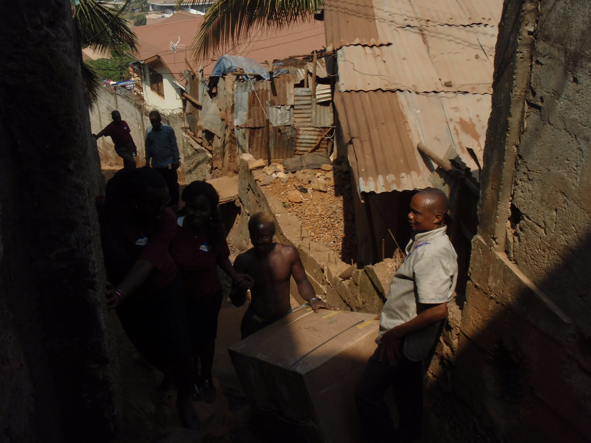  Navigating the narrow road to the top of the mountain to meet the children. 