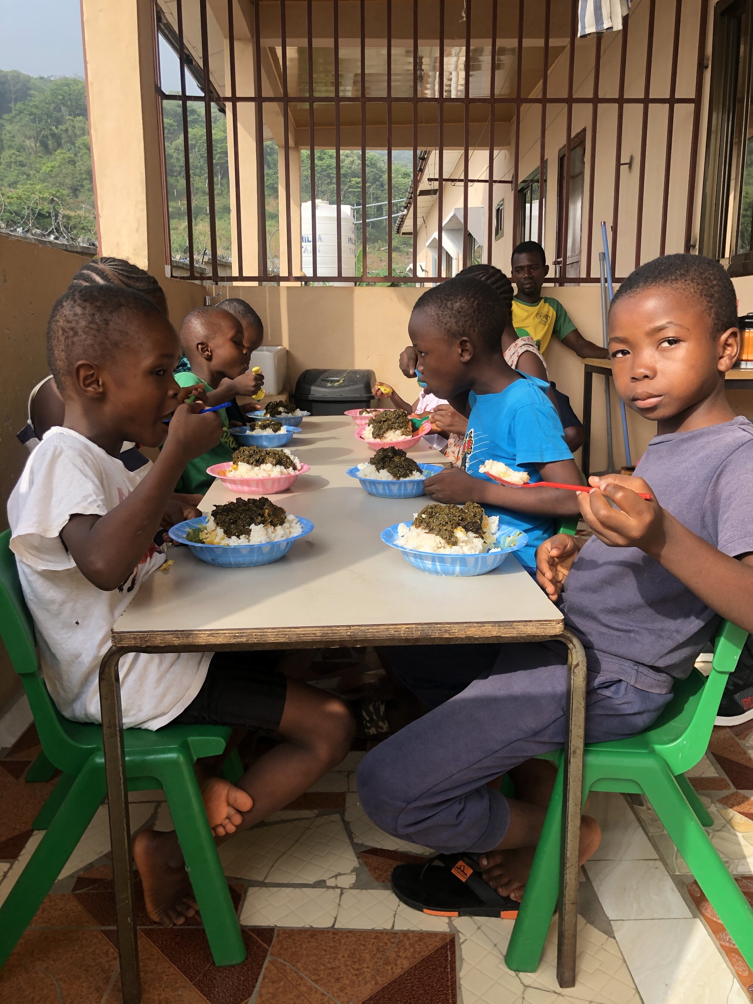 The children are served three nutritious meals a day.