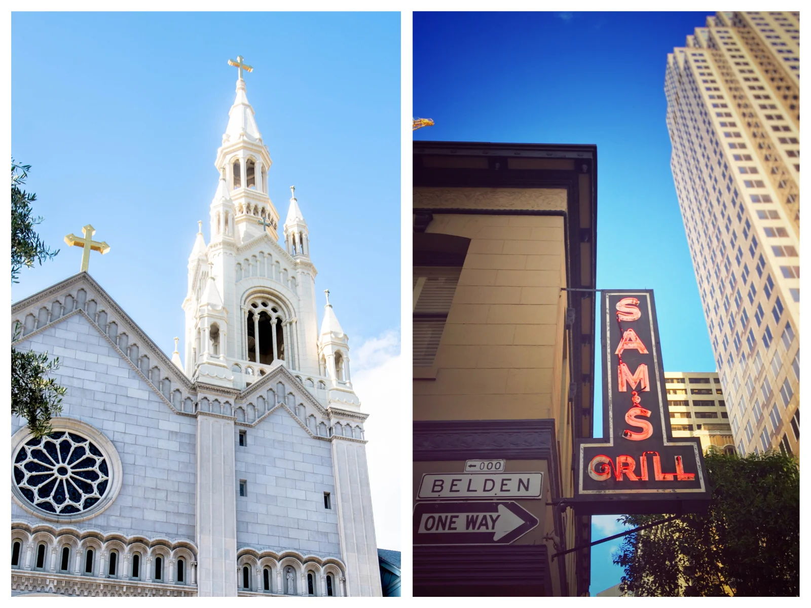 Saints Peter and Paul Church, my last stop before turning around; Sam's Grill at the end of Belden place, en route to Montgomery Station