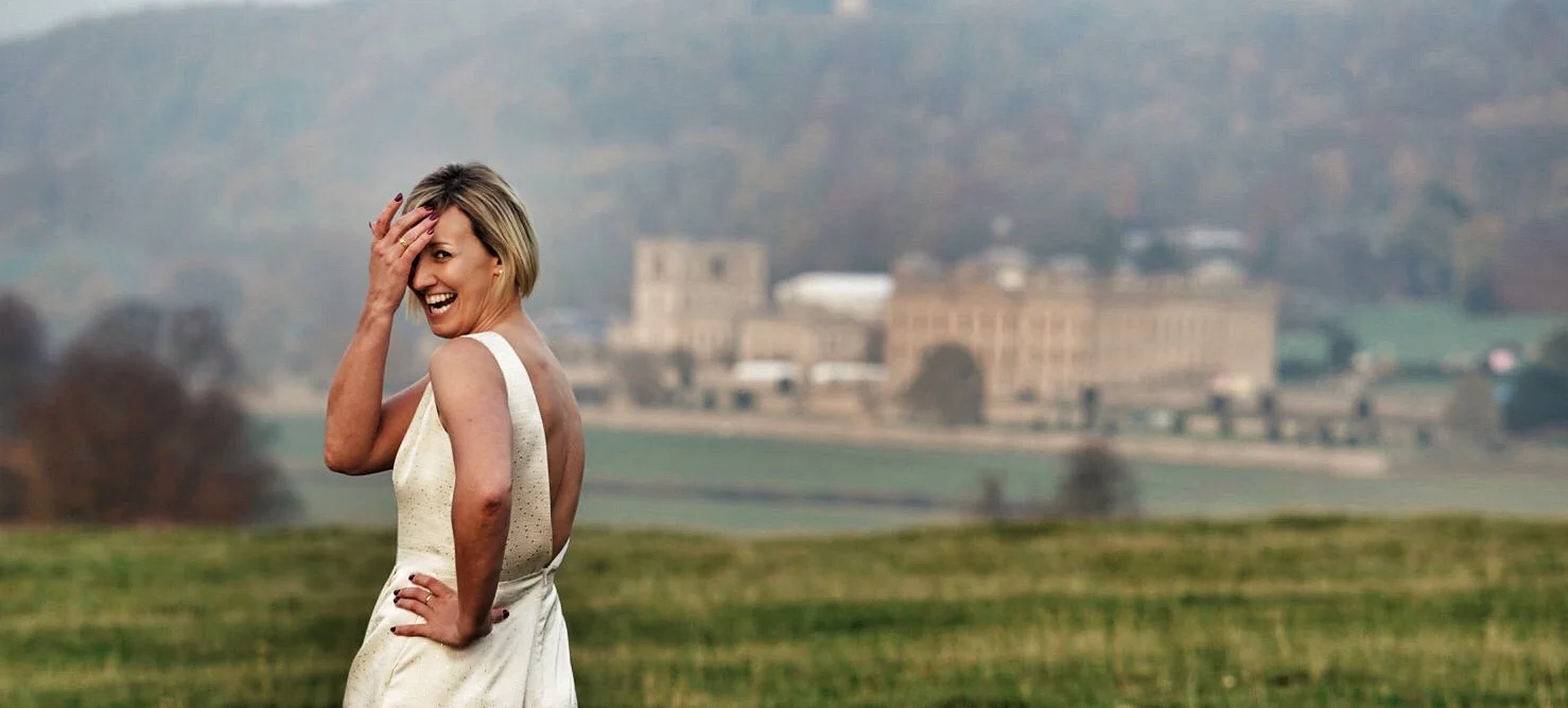 Charlie Brear wedding dress? Check. Chatsworth House in the background? Double check.