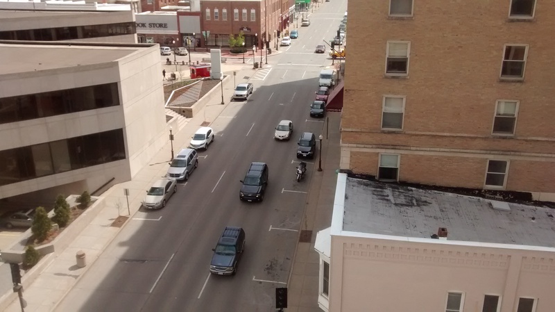 Scott Street looking towards the 2nd Street intersection in downtown Wausau from the Jefferson Street parking ramp. - PHOTO by Larry Lee, © 2016 Midwest Communications