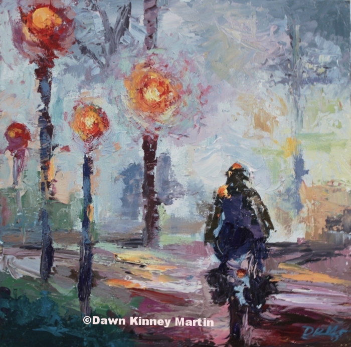 "Misty Morning Ride" ©Dawn Kinney Martin Sold 10"x10" oil on panel