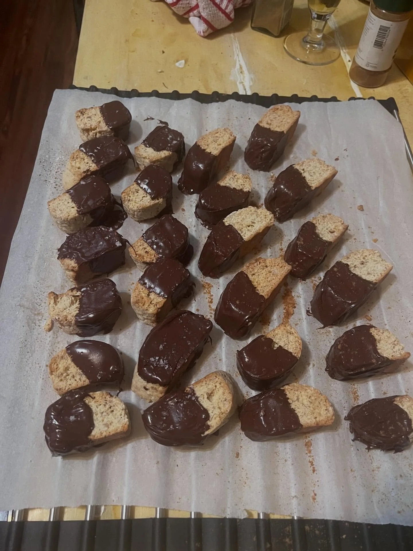 What can possibly make homemade almond biscotti better??? Dark chocolate, sea salt, and cayenne!!