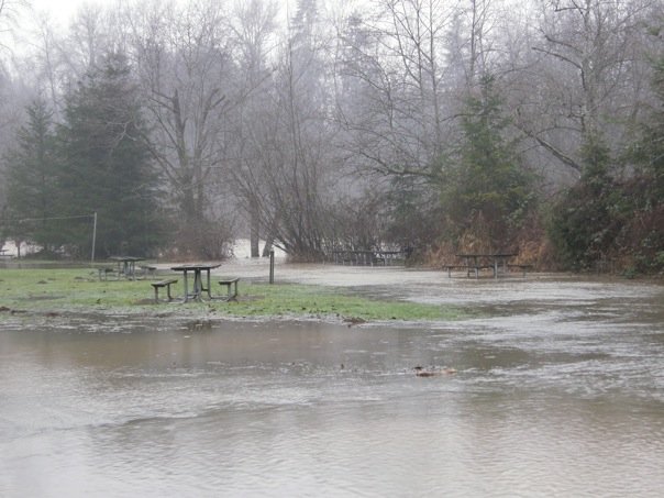 Flooded Picnic Area at Flaming Geyser