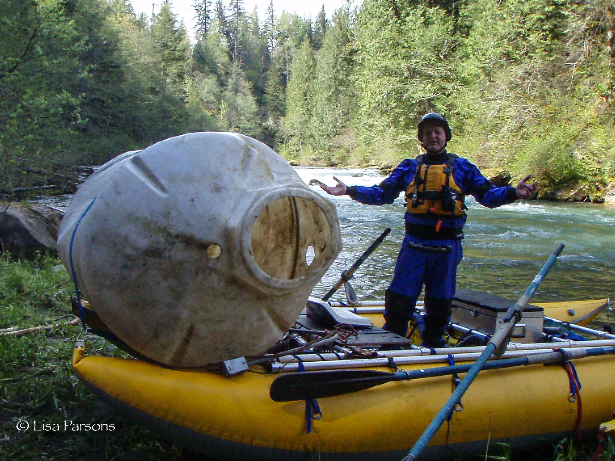 River Cleanup. A giant plastic water container? Photo by Chris Hewitt