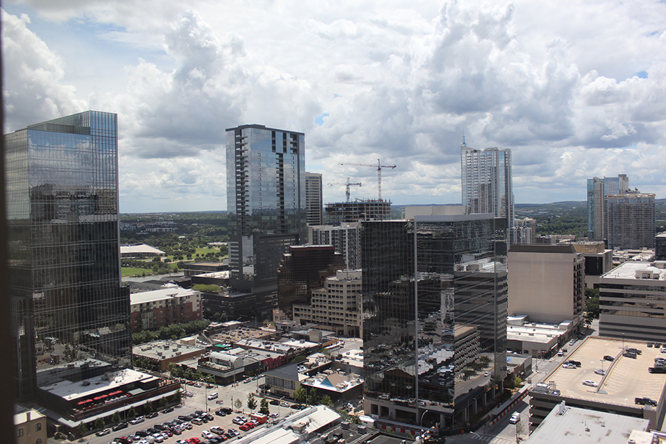 Our Location: We are right in the heart of downtown Austin at 6th and Congress. This is our 21st-floor view westward from one of our offices. 