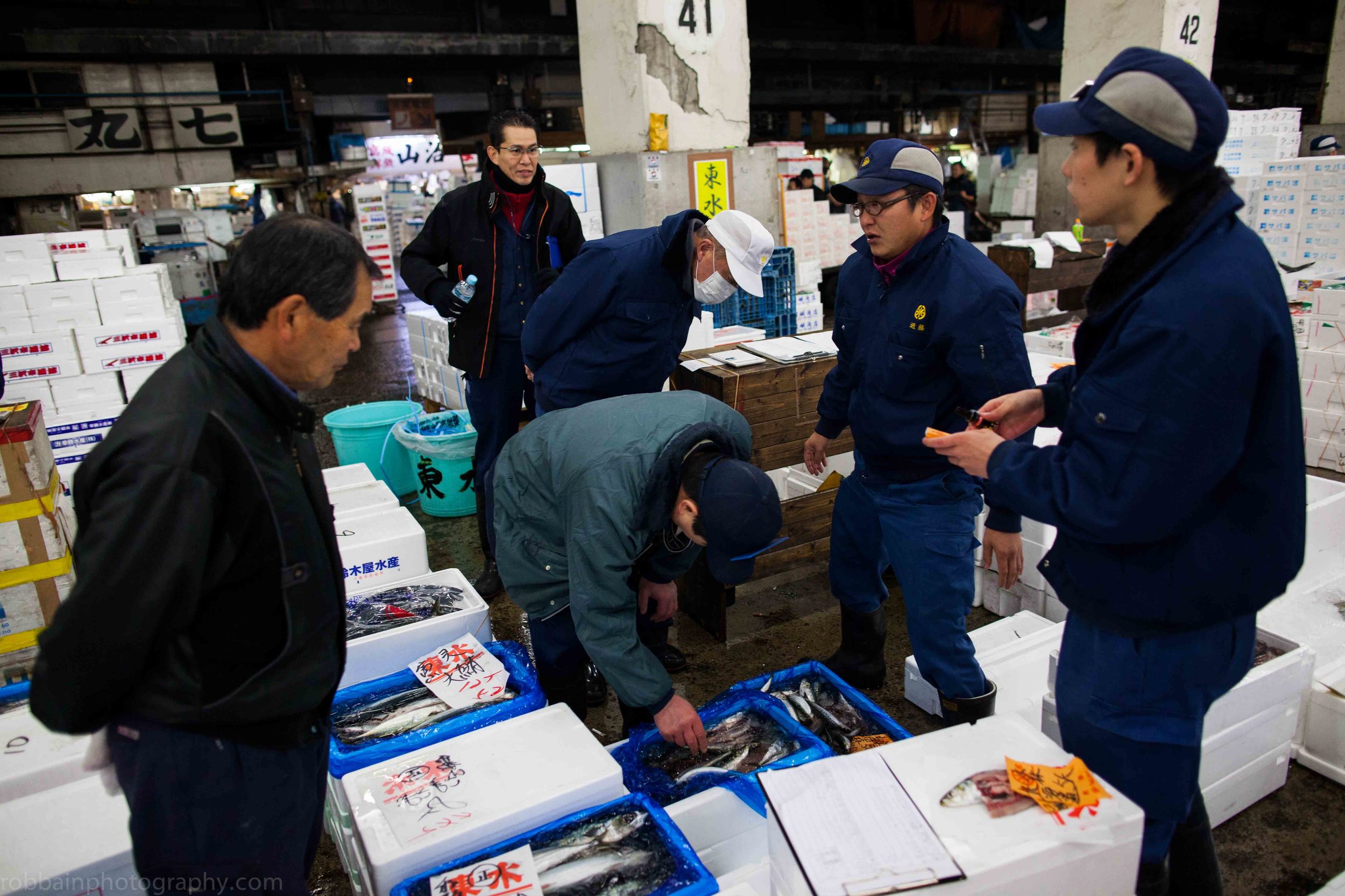 Photo 3. Workers talking next to boxes of fish.jpg